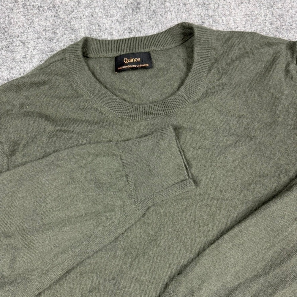 Quince Cashmere Sweater Women Large Moss Green Mongolian Crewneck Long Sleeve